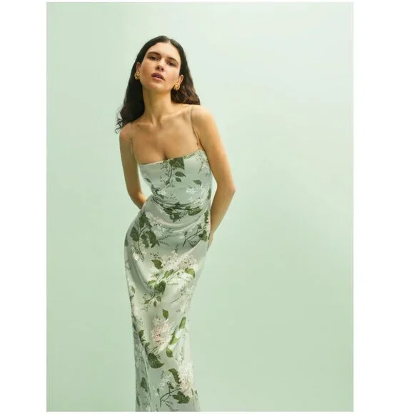 Reformation Frankie Silk Dress - Tea Garden - Picture 5 of 16